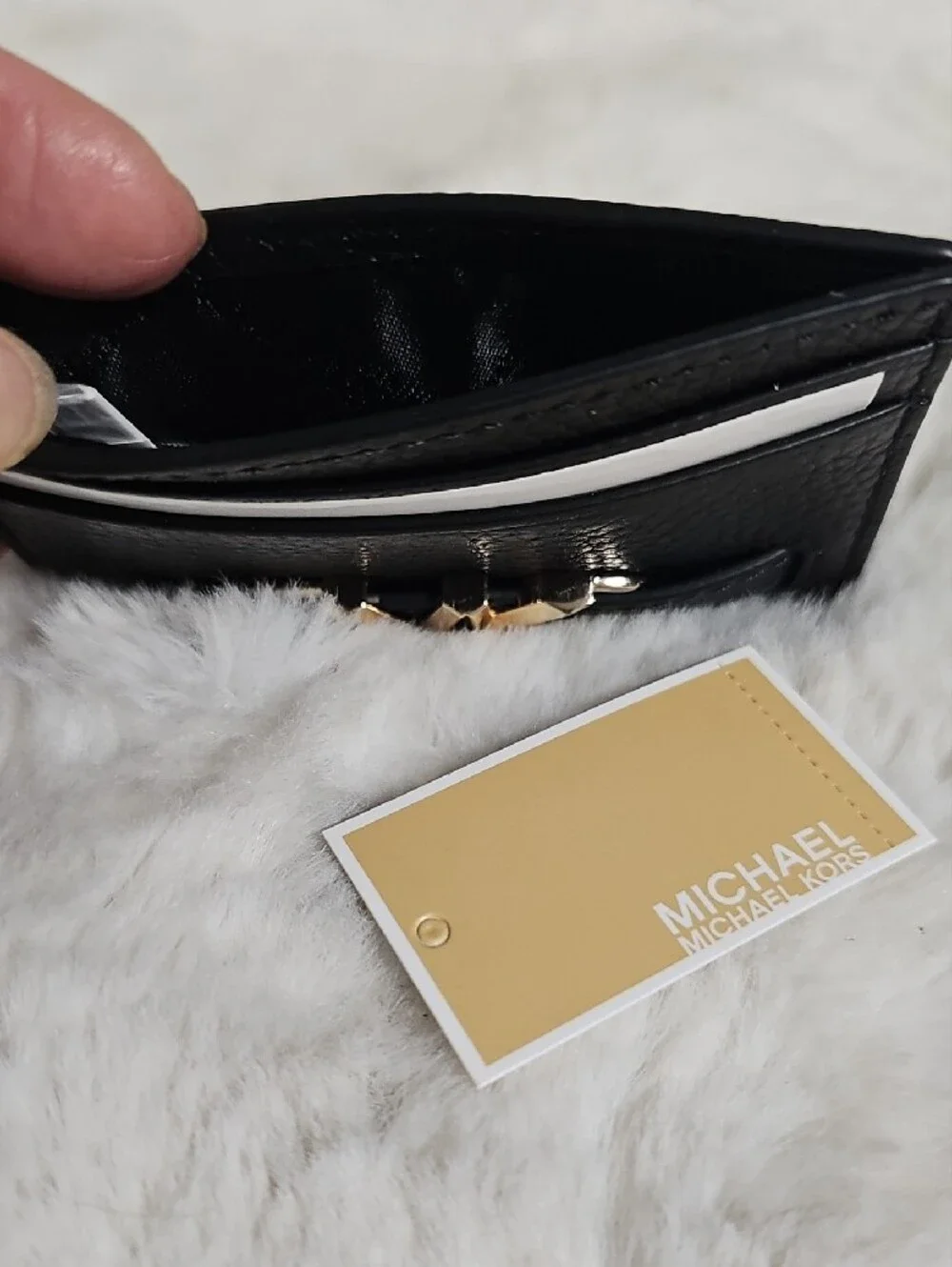 NEW! Michael Kors Black Leather Reed Card Holder